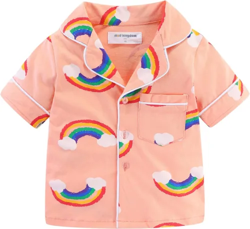 Vista 2 de Mud Kingdom Conjunto de pijamas de verano para niños y niñas, con botones, divertidos dibujos animados