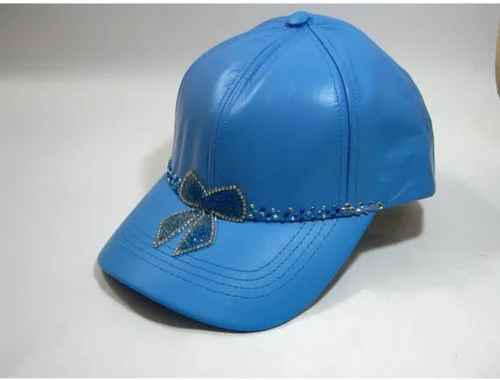 Vista 5 de Genuine 100% Leather light Blue Hip Hop Bling Streetwear Baseball Cap Hat Ladies Teens