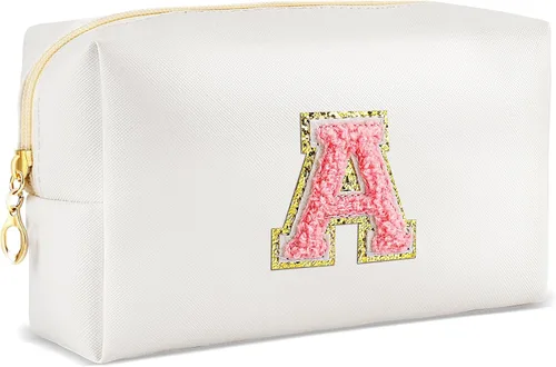Vista 96 de URSKYTOUS Regalos para niñas, bolsa de maquillaje con inicial, bolsa de cosméticos personalizada con cremallera, bonita bolsa de aseo de viaje, Azul