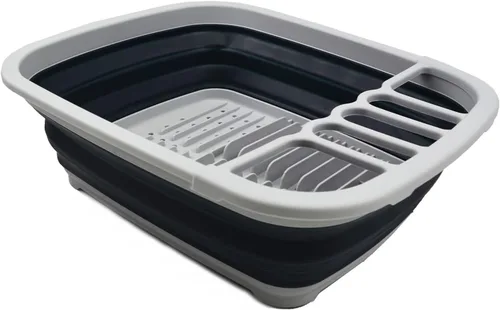 Vista 10 de SAMMART Escurridor de platos de plástico plegable de 8 litros (2.11 galones), estante de secado plegable, organizador de vajilla portátil, ahorro
