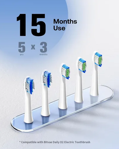 Vista 4 de Bitvae Cabezales de repuesto para cepillos de dientes eléctricos D2, estilo de 2 tipos, paquete de 5 Recambios de cabezales de cepillo de dientes