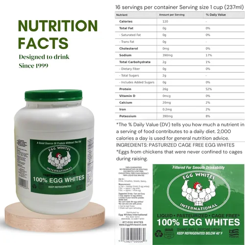 Vista 2 de Egg Whites International - Proteína líquida 100% pura de clara de huevo diseñada para beber. AHORA 100% SIN JAULA (1 galón)