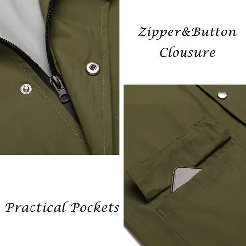 Vista 5 de COOFANDY Chaqueta impermeable para hombre con capucha impermeable ligera activa larga