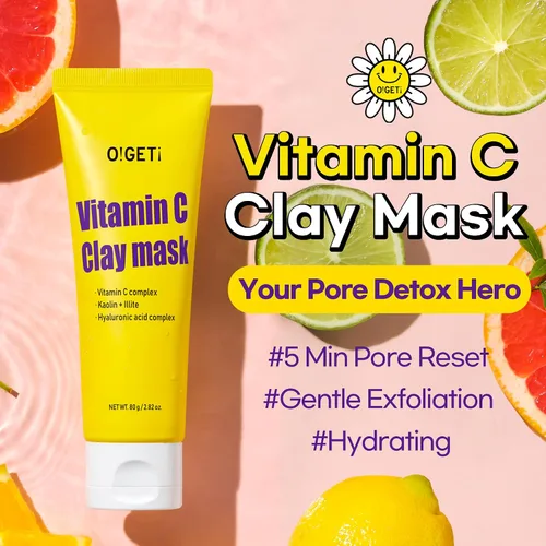 Vista 2 de Mascarilla de arcilla con vitamina C, mascarilla hidratante e iluminadora, arcilla natural fermentada, caolín y BHA, mandarina verde reciclada, 2.8
