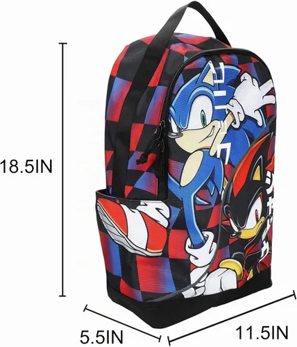Vista 3 de Bioworld Sonic The Hedgehog Sonic & Shadow Mochila negra para adultos de 18.5 pulgadas