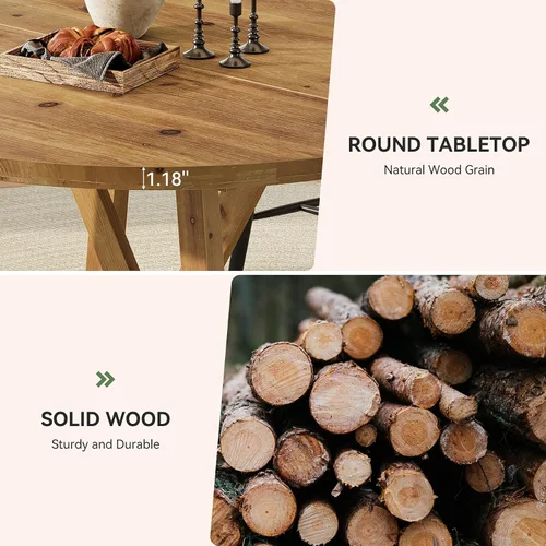 Vista 9 de Mesa de comedor de madera maciza de 47 pulgadas para 4-6, mesa de cocina redonda de granja con patas de madera resistentes, mesas de comedor