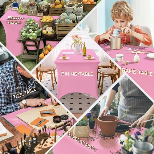 Vista 20 de Famstar Paño de Mesa Negro de 4 Pies de Elastano, Paño de Mesa Ajustado para Mesas Rectangulares, Fundas Elásticas Lavables Sin Arrugas