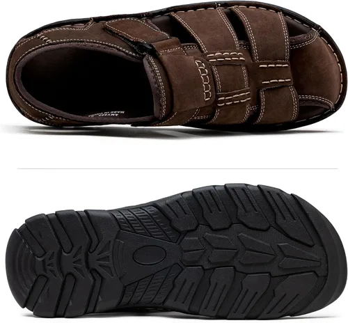 Vista 5 de Jousen Men's Sandals Leather Open Toe Beach Sandal Outdoor Summer Sport Hiking Sandals