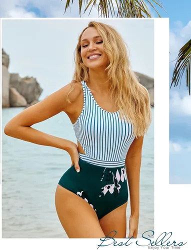 Vista 3 de MOLYBELL Traje de baño de una pieza para mujer de talle alto monokini estampado floral con cremallera