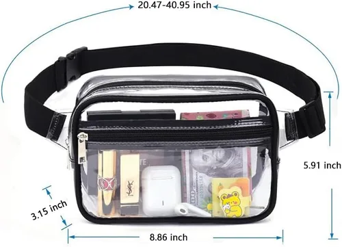 Vista 6 de BEUTEY Riñonera transparente aprobada para estadios, bolsa transparente para mujeres y hombres, pequeña bolsa cruzada transparente aprobada