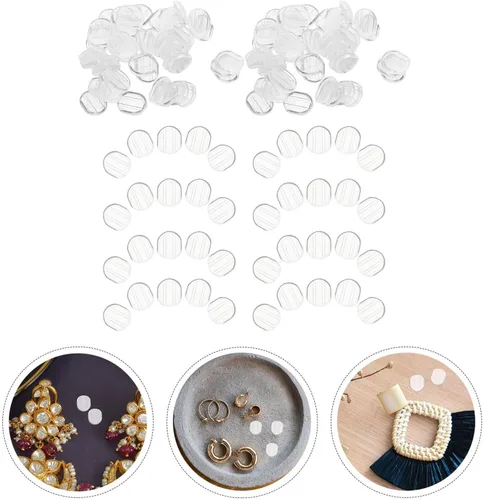 Vista 5 de EXCEART 100 almohadillas de silicona para aretes, almohadillas antideslizantes para hacer joyas, almohadillas transparentes para orejas, accesorios
