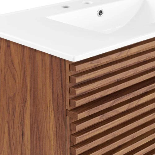 Vista 9 de Modway Render - Tocador de baño de 36 pulgadas en blanco nogal Nogal / fregadero blanco