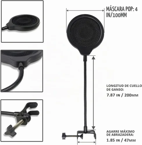 Vista 6 de Yeti X Mic Pop Filtro con parabrisas de espuma, 4 pulgadas, 3 capas, protector de máscara de viento y cubierta de viento de espuma para micrófono