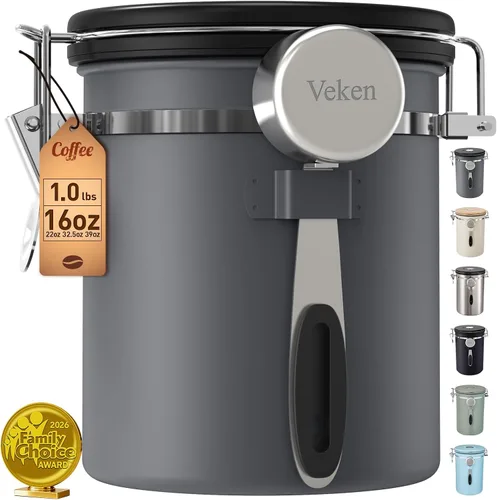 Vista 20 de Veken Coffee Canister, Airtight Stainless Steel Food Storage Container,22OZ Gris