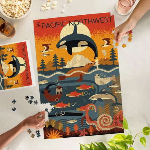 Vista 3 de Lantern Press Pacific Northwest Orca Puzzle, 1000 piezas