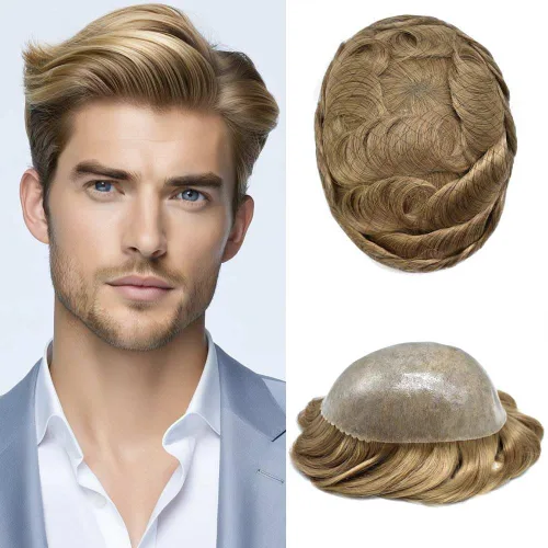Vista 31 de Mens Toupee Hair System para hombres Piezas de pelo Sistema de reemplazo Poly Skin Toupee para hombres Protesis Capilar Para Hombre 6X8#1 Jet Black
