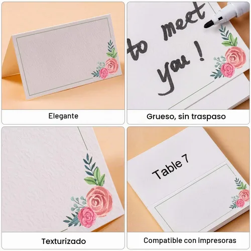 Vista 2 de Toncoo 100 tarjetas de lugar, elegantes tarjetas de mesa con flores, tarjetas de asiento de textura rústica, tarjetas de identificación de papel