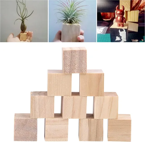 Vista 2 de Natural Wood Cubes, Square Blocks for DIY Crafts Home Decor Kids Toys Smooth SurfaceNonToxic (25mm (10 Pieces))