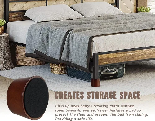 Vista 4 de OneDream Bloques elevadores de madera para muebles, juego de 4 elevadores de cama de 1 pulgada, elevadores redondos de madera maciza resistente