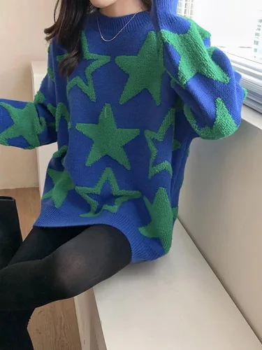 Vista 3 de CYee Y2K - Suéter holgado para niñas del centro de la ciudad, ropa de estrella gótica emo, ropa de hada, Grunge Alt, suéter vintage coqueta