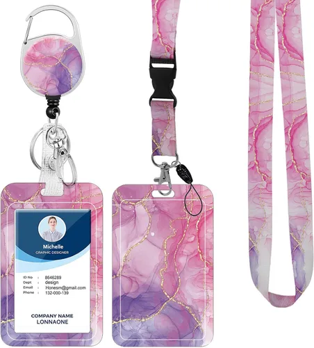 Vista 20 de Cordón con soporte para insignia, carrete retráctil con correa de cuello desmontable y soporte vertical para tarjetas de identificación