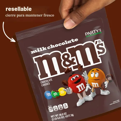 Vista 4 de M&M'S Caramelos de chocolate con leche, tamaño de fiesta, bolsa de 38 onzas