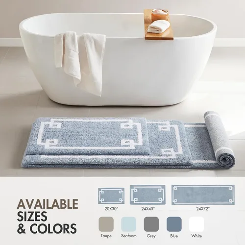 Vista 7 de Madison Park Evan Alfombra de Baño 100% Algodón con Respaldo Antideslizante - Tapete de Baño de Felpa Copetuda Lujoso, Absorbente, Secado Rápido