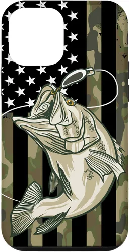 Vista 16 de Funda de camuflaje para iPhone 16, diseño de bandera estadounidense, pescador, pescador, camuflaje