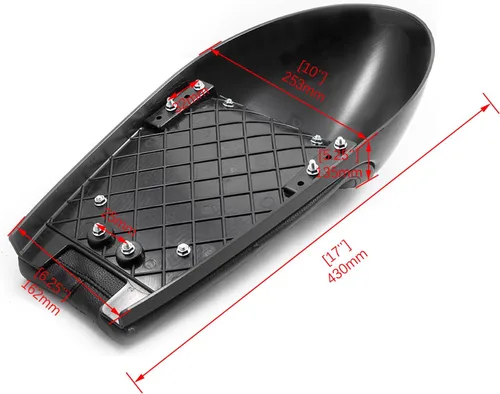 Vista 4 de 0391 Asiento de joroba para motocicleta Cafe Racer, todo en negro (acabado negro brillante, se requiere modificación del subchasis)