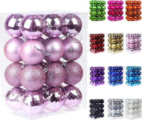 Vista 51 de Emopeak - Juego de 24 esferas navideñas, ornamentos irrompibles, 4 estilos, decoración colgante para árbol de Navidad, boda o fiesta