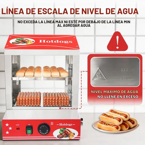 Vista 3 de Máquina de vapor para perros calientes, 2 niveles, gran capacidad, 27 litros/29 cuartos de galón