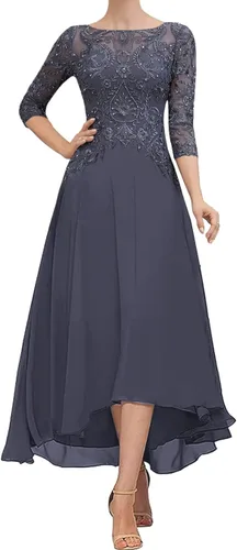 Vista 3 de Vestidos para madre de la novia, vestidos de otoño de gasa para mujer, manga 12, vestidos de noche formales con cuentas de lentejuelas