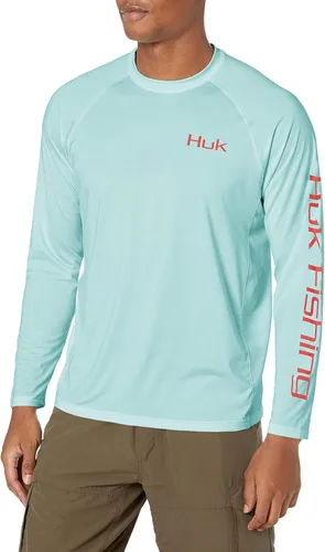 Vista 7 de HUK Camiseta de pesca de manga larga con protección solar para hombre Vc Pursuit Pescado de hueso - Glaciar