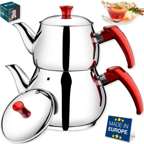 Vista 11 de Hakan Juego de tetera con tapa doble colador, juego de mini tetera doble de acero inoxidable, estilo samovar turco, tetera para té de hojas sueltas