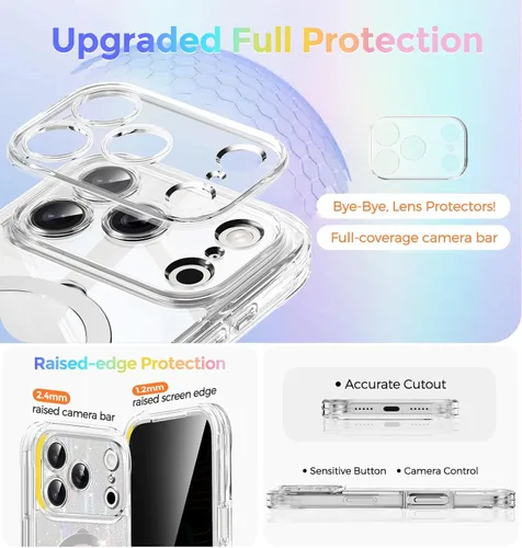 Vista 3 de Funda magnética de privacidad para iPhone 17 Pro Max [Cartulina Aurora con purpurina] [Soporte magnético invisible] protector de pantalla integrado