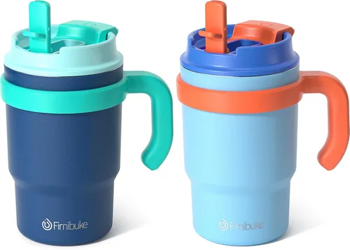 Vista 16 de Fimibuke Taza térmica para niños con asa y pajita - 16 oz Vaso a prueba de fugas para niños pequeños con tapa 2-en-1 de sorbo/trago, sin BPA