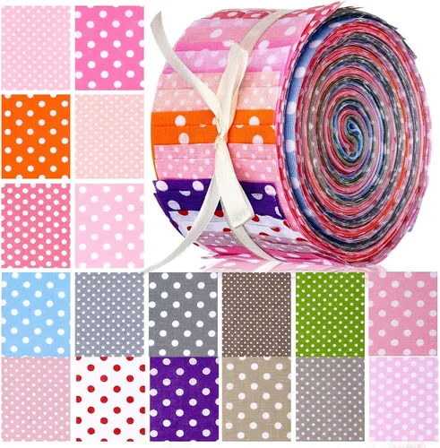 Vista 9 de 40 piezas de rollo de tela de algodón blanco de patchwork de Jelly, tiras de tela de algodón enrollables de 2.55 pulgadas, tela de patchwork