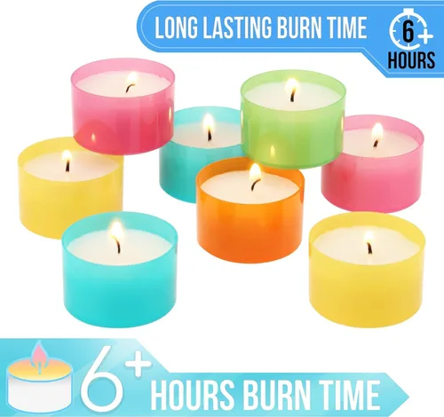 Vista 6 de Stonebriar - Juego de 48 velas de té multicolor sin perfume con tiempo de combustión de 6 a 7 horas