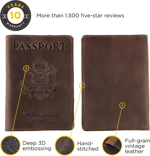 Vista 2 de Shvigel Funda de cuero para pasaporte Soporte de pasaporte de cuero para hombres Soporte para pasaporte para mujeres Funda de pasaporte de EE UU