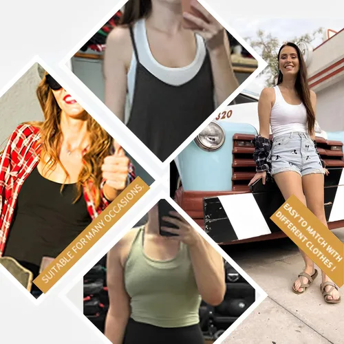 Vista 9 de Camisetas básicas sin mangas, paquete de 4 camisetas cortas de verano en blanco y negro para mujer