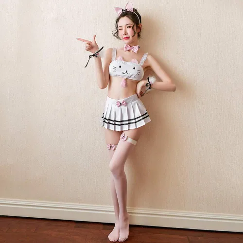 Vista 2 de Disfraz de gato de anime japonés para mujer, conjunto de lencería Lolita Kitten