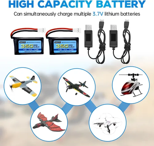 Vista 2 de 2 baterías Lipo de 3.7 V 350 mAh 1S con enchufe Molex y USB para Syma X11C WLToys V911S RC Drone, XK A150 BF-109 FX651 FX621 Z60 Jet F-16 F-22 F-35