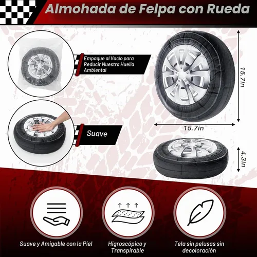Vista 2 de Meooeck 1 pieza 39.9 cm de simulación 3D, almohada de felpa en forma de rueda para coche, gran almohada de neumático suave y voluminosa, almohada