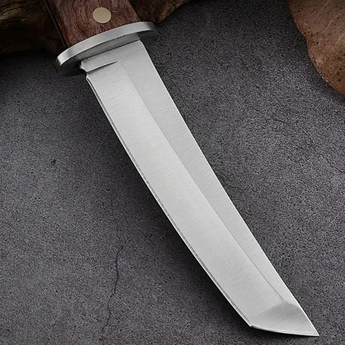 Vista 5 de Cuchillo de hoja fija de supervivencia, cuchillo utilitario de caza de camping al aire libre, mango de madera