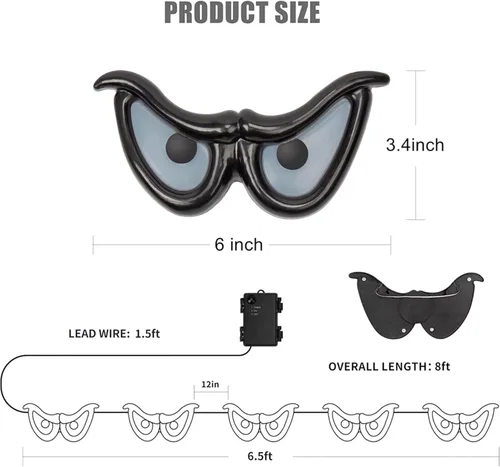 Vista 2 de WATERGLIDE - Luces intermitentes de ojos escalofriantes de Halloween, 5 pares de luces que funcionan con pilas, cambio de color automático