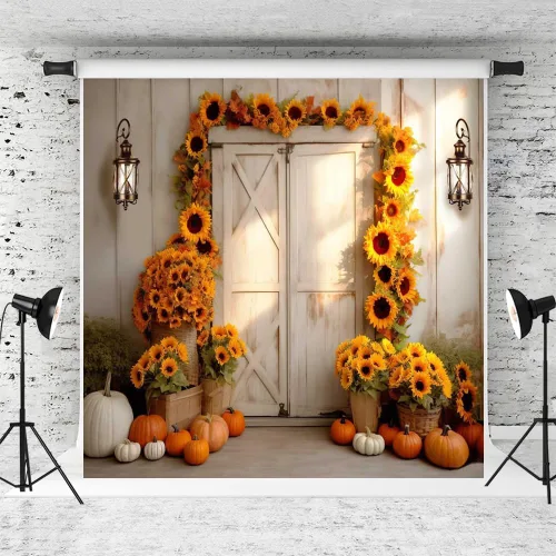Vista 12 de Kate Fondo de fotografía para el día de Acción de Gracias, otoño, calabaza, decoración del hogar, fondo para niños, fiesta, estudio (7 x 5 pies)