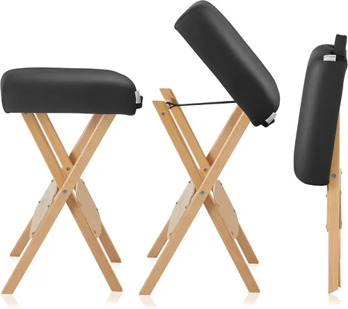 Vista 6 de Saloniture Taburete de masaje plegable de madera con estuche de transporte, negro