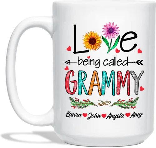 Vista 8 de Love Being Called Gigi Tazas de té y café – Tazas de cerámica Gigi personalizadas – Regalo para nietos – Tazas de flores – Cerámica blanca de 11 oz