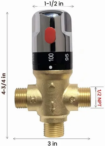 Vista 3 de Válvula mezcladora termostática,Válvula mezcladora de ducha con conexiones macho 1/2 NPT,Válvula de control constante de temperatura del agua,Latón