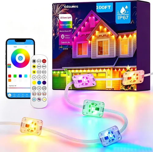 Vista 11 de Luces permanentes para exteriores, 50 pies, RGB+IC alero para casa IP67 Waterproof Smart LED Outdoor Lights with 16M Colors, App/Remote Control